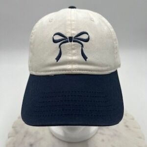 Mighty Fine Womens Embroidered Bow Baseball Cap White Navy Blue Hat NEW
